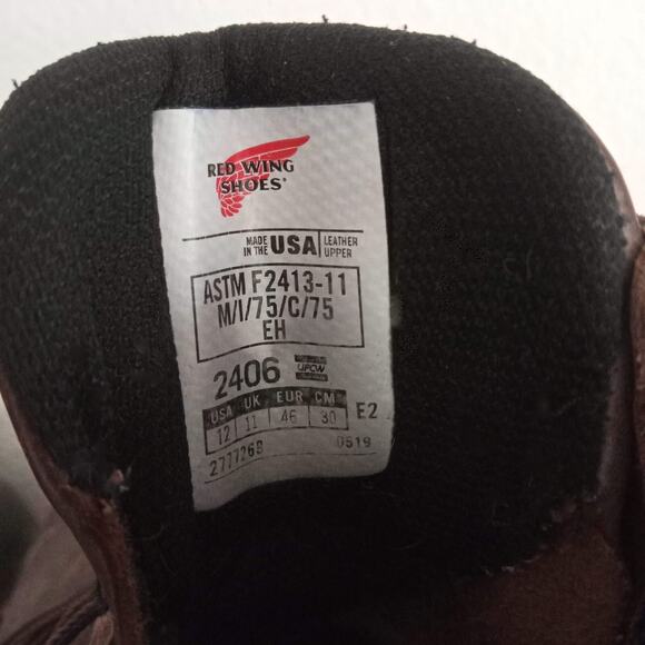 RED WING Steel Toe Work Boot 2406 Brown Leather SZ 12 EE E2 Lace Up Electrical - Picture 6 of 7